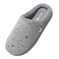 1 x RAW Customer Returns JOMIX Women s Plush House Slippers Slippers with Star and Moon Print Soft Plush Comfortable Winter Autumn Indoor Outdoor Light Grey, 38  - RRP €18.64