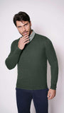 1 x RAW Customer Returns 1st American V-Neck Sweater in Cashmere and Silk for Men in Green Color - Winter Pullover Size XXL - RRP €64.99