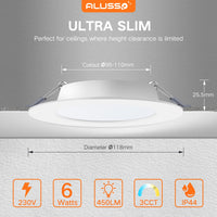 1 x RAW Customer Returns ALUSSO LED recessed spotlights 230V flat 6W ceiling spots warm white neutral white cold white adjustable IP44 ceiling spots recessed lights recessed spots ceiling spotlights for bathroom kitchen living room, set of 6 - RRP €36.99