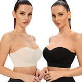 1 x RAW Customer Returns ANGOOL Women s Bandeau Strapless Bra without Wire Padded Bralette Bra Seamless Tube Top Bra with Transparent Straps, Black Beige, L - RRP €26.21