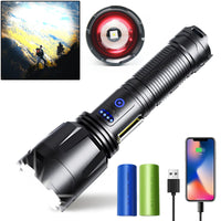 1 x Brand New MMXIANG USB Rechargeable LED Flashlight, 300000 Lumens Extremely Bright 7 Modes with COB Work Light, Zoomable, IP67 Waterproof Flash with Case for Emergency Camping - RRP €31.6