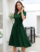 1 x RAW Customer Returns Wedtrend Women s Vintage Cocktail Dress A Line Midi Long V Neck Evening Dress Elegant Casual Dress,Dark Green,XL - RRP €42.98