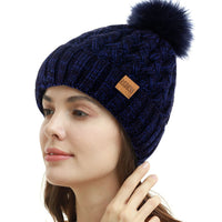 1 x Brand New REDESS Women Winter Pompom Beanie Hat Fleece Lined Warm Hats, Thick Casual Snow Knit Hat for Ladies - RRP €15.98