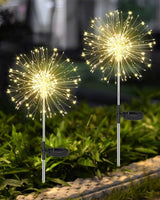 1 x RAW Customer Returns Joysing Garden Decoration Solar Garden Light Outdoor, 2 Pieces 120 LED Solar Lights Fireworks, 8 Modes Solar Dandelion Garden Plug Waterproof Solar Lamps for Garden Lawn Patio Decoration - Warm White - RRP €21.99