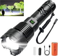 1 x RAW Customer Returns SENDALE XHP160.2 LED Flashlight 120000 Lumens Extremely Bright USB Rechargeable Tactical Flashlights with 5 Modes, Zoomable, Battery Included, IP67 Waterproof Energy Class A  - RRP €42.35