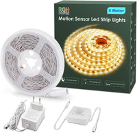 1 x RAW Customer Returns RGH LED strip with motion detector, 5M warm white LED strip, self-adhesive with timing function for cupboard, kitchen, living room, bedroom, stairs, 3000K - RRP €27.22