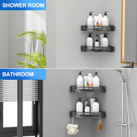 1 x RAW Customer Returns PNNP Shower Shelf No Drilling - Matte Finish Shower Shelf Corner - Bathroom Shelf Stainless Steel - Pack of 2, Shower Basket with 4 Hooks, Shampoo Holder for Shower, Bathroom Organizer Black - RRP €20.99