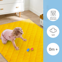 2 x Brand New Baby crawling blanket 140x150 cm play blanket crawling blanket baby quilted mat, play mat baby foldable cotton play blanket soft crawling mat for crawling and playing-yellow - RRP €75.98