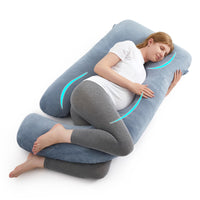 1 x RAW Customer Returns puredown G-shaped maternity pregnancy side sleeper pillow, nursing pillow with removable cover, 81 142cm, blue - RRP €60.49