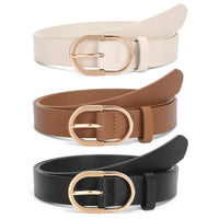 1 x RAW Customer Returns WERFORU Pack of 3 women s leather belts for jeans, trousers, fashion women s leather belts with gold buckle, black brown beige - RRP €18.14