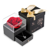 1 x RAW Customer Returns Mishukaze Eternal Rose Gift Box with I Love You Necklace made of 925 Sterling Silver, Real Preserved Rose Jewelry Rose Box Gifts for her for Valentine s Day Birthday Mother s Day Anniversary Red  - RRP €19.98