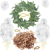 4 x Brand New Communion decoration set, young girl baptism decoration, wooden fish decoration, garland of green leaves, white balloons, table decoration confirmation nuggets - RRP €76.8