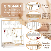 11 x Brand New QMAHA Wooden Jewelry Rack, 4 Tier Jewelry Display Stand Earring Holder Jewelry Holder with Base and Hooks, Earring Organizer for Chains Rings Bracelets, White - RRP €211.2