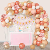 15 x Brand New 147 Pieces Rose Gold Balloons Arch Garland Kit And Banner Champagne Orange Girls Ladies Birthday Decorations Confetti Balloon Garland Stars Heart Apricot Latex for Kids Ladies Party Celebration - RRP €228.75