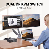 1 x RAW Customer Returns KVM Switch Displayport Dual Monitor, 4K 144Hz KVM Switch Extended Display 2 in 2 out, DP 1.4 4 Port USB KVM Switch for 2 PCs 2 Monitors and Wireless Mouse, Keyboard, Printer, Scanner, with DP and USB Cable - RRP €74.06