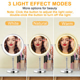 1 x RAW Customer Returns UUCOLOR 8 Inch Makeup Mirror with Lights, 3 Color Lights Adjustable Brightness USB Rechargeable, 1X 10X Magnification 360 Rotation Tabletop Mirror for Bathroom and Family - RRP €35.32