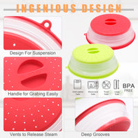 11 x Brand New 2 Pieces Foldable Microwave Cover, Silicone, with 2 Self-Adhesive Hooks, For Microwave Plate Prevents Splashes, Microwave Strainer Cover, for Fruits and Vegetables Red and Yellow  - RRP €211.2