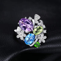 1 x RAW Customer Returns JewelryPalace Ring Flower Real Gemstone Topaz Amethyst Peridot Chrome Diopside, Ring Open Adjustable Ring 925 Silver, Engagement Ring Women Silver Rings Women 925, Cocktail Ring Women Jewelry - RRP €58.91