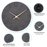 1 x RAW Customer Returns Warminn MDF Wooden Wall Clock Without Ticking Noise Silent Modern 30cm Quartz Large Battery Operated Wall Clock Easy to Read for Room Home Kitchen Bedroom Office School Black  - RRP €22.18