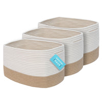 1 x RAW Customer Returns OrganiHaus Storage Basket Set of 3 - Small Woven Baskets for Sorting Made of Cotton - Braided Towel and Laundry Basket for the Bathroom - Decorative Braided Storage Basket - Honey Off-White - RRP €46.38