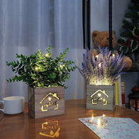 1 x RAW Customer Returns AceList Pack of 2 artificial plants with LED lights in a wooden box, 11 x 9 x 26 cm artificial plants in a pot for home office desk kitchen decoration, Valentine s Day Mother s Day - RRP €29.99