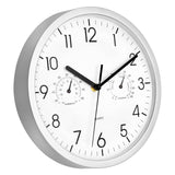 1 x RAW Customer Returns Foxtop Wall Clock with Temperature Display and Humidity Modern No Ticking Noises Silent Clock for Kitchen Living Room Bathroom Bedroom Silver, 25 cm  - RRP €23.99