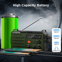 1 x RAW Customer Returns Ainostone Crank Radio 5000mAh Solar Radio with AM FM Mobile Phone Charging Function Rechargeable Emergency Radio with 3 Modes LED Flashlight Reading Lamp SOS Alarm Compass for Emergency Camping Outdoor Power Outage - RRP €34.27