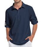 1 x Brand New SwissWell Shirt Men s Shirt Henley Summer Shirt Plain Casual Shirt Long Sleeve T Shirt with Button Placket Men s Dark Blue L - RRP €36.29