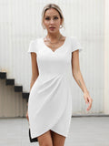 1 x RAW Customer Returns Missufe wrap dress cocktail dress wedding guest elegant summer dress women s party dress mini dress bodycon figure-hugging tight dresses white, large  - RRP €46.99