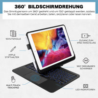 1 x RAW Customer Returns Synchro German QWERTZ iPad case with keyboard for 9.7 iPad 2018 6th generation iPad 2017 5th generation iPad Pro 9.7 iPad Air 2 1 360 rotating backlight with touchpad pen holder - RRP €66.77