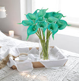 2 x Brand New 12 pcs Artificial Flowers Calla Lily with Glass Vase, Decor Artificial Flowers Very Real, Plastic Flowers Calla PU Latex Real Touch, Calla Fake Flowers Blue for Wedding Party Living Room Office Hotel Kitchen - RRP €20.14