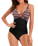 1 x RAW Customer Returns GOTIMAL V neck swimsuit women push up swimwear tummy control beachwear sporty swimsuit Bohemian stripes with black L - RRP €37.3