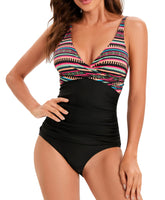 1 x RAW Customer Returns GOTIMAL V neck swimsuit women push up swimwear tummy control beachwear sporty swimsuit Bohemian stripes with black 2XL - RRP €36.96