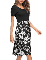 1 x RAW Customer Returns AUSELILY Women s Dresses Summer Summer Dresses Knee-Length Short Sleeve Casual Dress Chic Shirt Dresses with Pockets Black White Flower, 2XL  - RRP €28.99