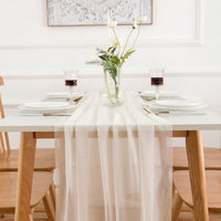 24 x Brand New AOKSUNOVA Christmas Chiffon Wedding Table Runner Tulle 400x75cm Washable Beige - RRP €459.6