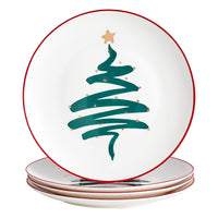 1 x Brand New Swuut Bone China Christmas Holiday Plates - Dessert Plates - Salad Plates - Set of 4 - Dishwasher Safe Stripes, 26cm  - RRP €42.23