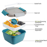 1 x RAW Customer Returns Greentainer salad container with 3 compartments and dressing container and 1 fork, leak-proof salad box to go for salad and snacks, 1500 ml lunch box for school, work, picnic, travel, camping - RRP €13.99