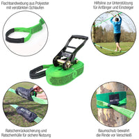 1 x RAW Customer Returns High Pulse Slackline Set 15 m Complete slackline set 12.5 m band 2.5 m ratchet band with ratchet, ratchet protection, auxiliary line, balancing aid, tree protection and transport bag - RRP €59.99