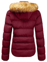 1 x RAW Customer Returns SZORY Women Winter Thick Warm Down Jacket Short Coat with Detachable Faux Fur Hood Wine Red,M  - RRP €86.14