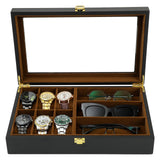 1 x RAW Customer Returns R.SHENGTE Watch Box, 6 Compartments 3 Slots Sunglasses, Wooden Watch Organizer Box with Glass Lid, Jewelry Storage Box for Men Father Husband Boy Friend 6 3 Slots  - RRP €40.32