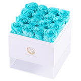 6 x Brand New Yamonic Eternal Real Roses in a Box, Rose Box Gifts for Her, Romantic Gifts for Her, Gift Box for Her Woman Mother Friend 16 Blue Roses, Square White Box  - RRP €494.7