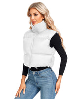 1 x Brand New MAVIS LAVEN Women s Winter Stand Collar Crop Vest Lightweight Sleeveless Warm Zipper Outerwear Coat Puffer Vests Padded Waistcoat 2-White,Medium  - RRP €43.99