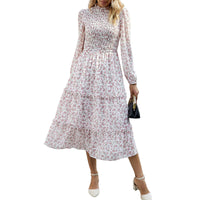 1 x RAW Customer Returns YNIQUE Women s Dresses Casual Long Sleeve Stand Collar Bohemian Floral Print Flowy Maxi Dresses Tiered Cocktail Dress - RRP €44.14