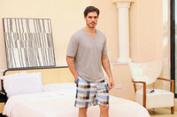 1 x RAW Customer Returns Uniexcosm Men s Short Pajama Set Cotton Two-Piece Short Sleeve Sleepwear Top and Checked Shorts Sleepwear for Summer PAT2 L - RRP €27.99