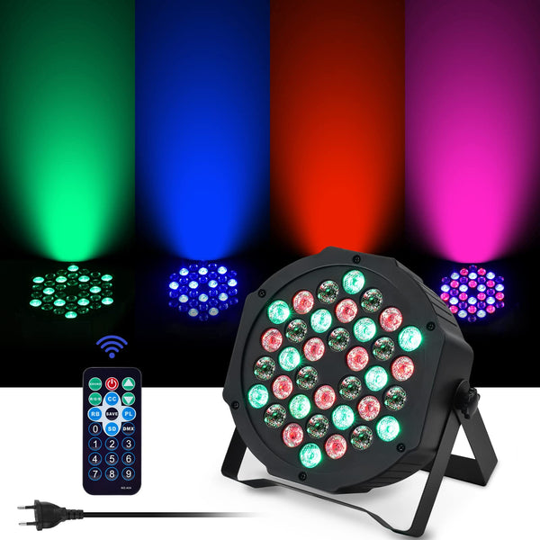 1 x Foco LED PAR RAW Customer Returns 36 LED 72W Luz de discoteca Luz de fiesta RGB DMX512 con control remoto, Luz de escenario 7 modos de luz Luz de DJ para fiesta Bar Escenario Espectáculo festivo - PVP 27,72 € - Jobalots Europe