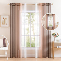 1 x RAW Customer Returns MIULEE Set of 2 Voile Curtains Two-tone Curtain with Eyelets Transparent Curtain Eyelet Curtain Window Curtain Translucent for Bedroom, 140 x 215 cm, White Light Coffee - RRP €29.99