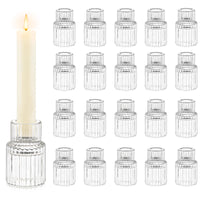 1 x RAW Customer Returns Hewory candle holder glass candlestick stick candles pack of 20 glass candle holder stick candles, clear stick candle holder glass candlestick, modern for decoration living room wedding decoration - RRP €42.98