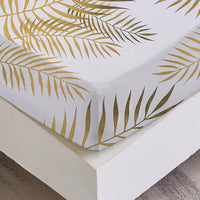 1 x RAW Customer Returns Fitted sheet 140x200 cm - Gold leaves pattern - Fitted sheet up to 30 cm mattress height - Bed sheet soft polyester microfiber white - RRP €17.14