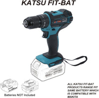 1 x RAW Customer Returns KATSU FIT-BAT 21 V Cordless Impact Drill, 13 mm Keyless Chuck, 2 Speeds and LED Light, for DIY, Without Battery - RRP €36.97