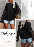 1 x RAW Customer Returns Dokotoo Women Lace Sweater Long Sleeve Casual Crew Neck Elegant Autumn Winter Long Sleeve Sweater Sizes S-XXL A Black M - RRP €24.0